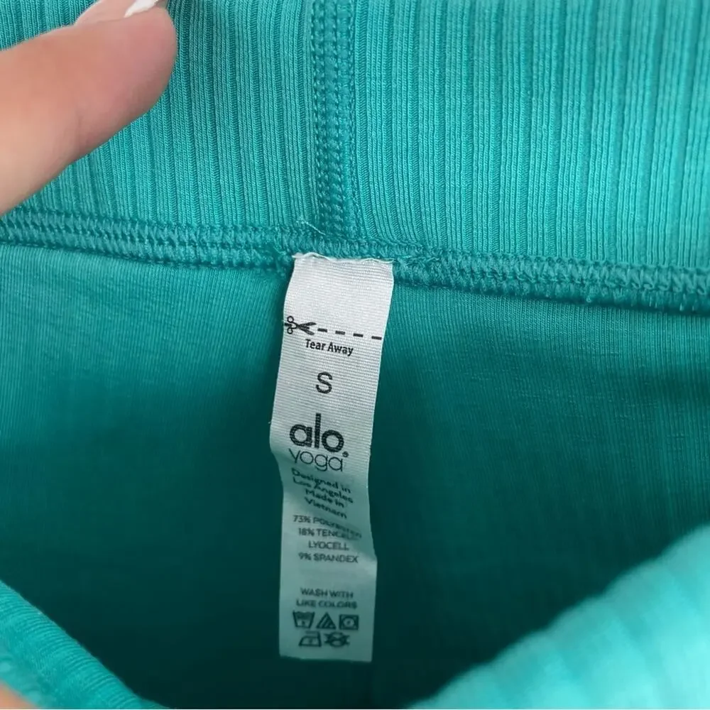 Alo Yoga Teal Blissful High-Waisted Ribbed Leggings Full Length Sz S Athleisure